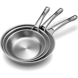 Набір сковорідок з нержавіючої сталі 3 шт. (20, 24, 28 см), універсальні, для всіх плит, індукційні, безпечні для духовки та посудомийної машини