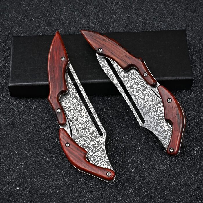 VG10 Damascus Steel Folding Pocket Knife for Men EDC Camping Outdoor Knife (Rückbiegung)