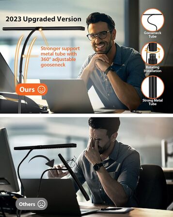 LED лампа для столу 10W, диммируемая, 160 LED, USB-адаптер, 3 колірні температури, 10 рівнів яскравості, гнучкий 70см «лебединий шия», для дому та офісу, з пультом ДУ