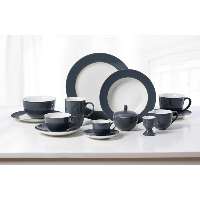 Ritzenhoff & Breker Milk & Sugar Set Doppio, Anthracite, Milk Jug/Pourer 170 ml, Sugar Bowl ø 9 cm, made of porcelain, dishwasher safe