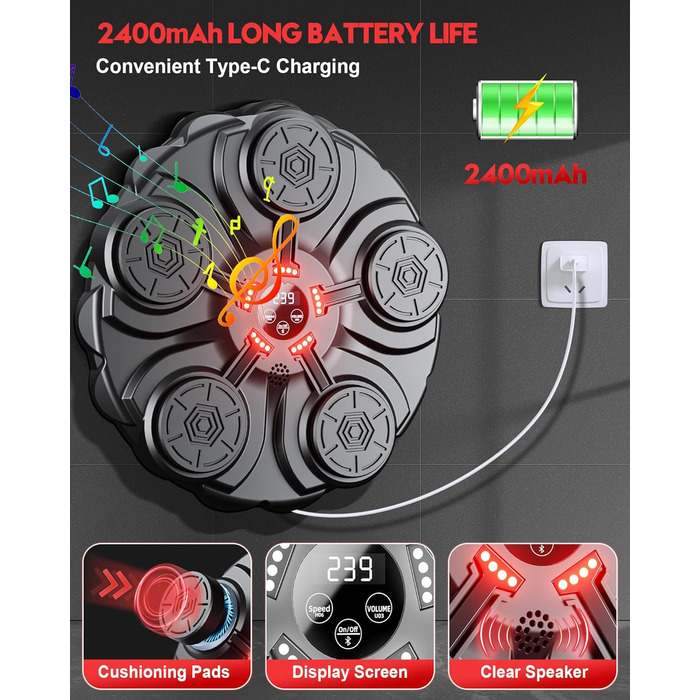 Adult Music Boxing Machine - LED Light Box Wall with Music Box, Boxing Gloves, Bluetooth Music Machine, 9 Adjustable Speeds for Kids
