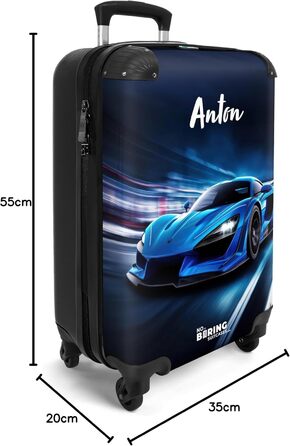 Дитячий валіза-роликовий колірний з ініціалами та іменем, 55x40x20см - валіза для ручної поклажі, валіза для хлопчиків, легкий, з принтом 'Ренн-авто'
