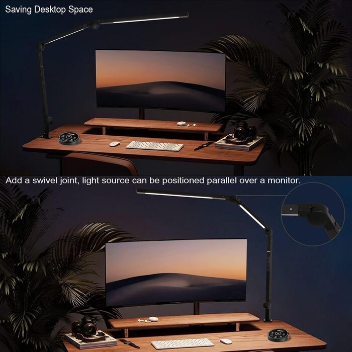 LED лампа EYOCEAN для робочого столу з регульованою яскравістю та двома джерелами світла, архітектурна лампа, офісна лампа, захист очей, кріпиться на стіл (12.0)