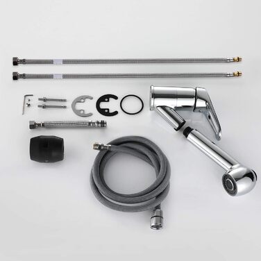 Змішувач кухонний висувний BONADE з подвійною виливом, поворотний на 360°, для кухні, з однією ручкою, хром