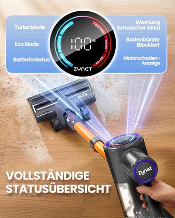 Бездротовий акумуляторний пилосос DP2 з подвійним акумулятором, 45KPa, 60 хвилин роботи, 500W, LED-дисплей, телескопічна труба, вертикальне зберігання, світло GreenEye, ідеальний для шерсті тварин/килимів/твердих підлог, золотий