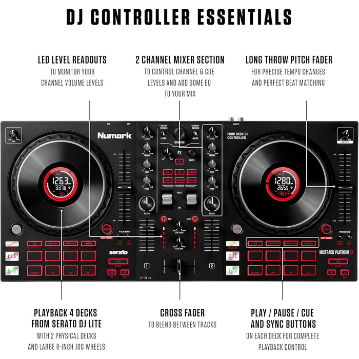 DJ-контролер Numark Mixtrack Platinum FX + навушники Numark HF125 для Serato DJ (4-Deck)