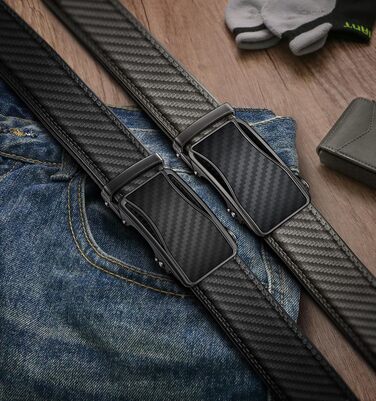 Чоловічий ремінь KEMISANT 2 шт. з автоматичною застібкою-разом, шкіряний ремінь регульованої ширини 35 мм з подарунковою коробкою (115 см/32'-38' розмір, 160 см/48'-56' розмір, 2 шт. чорний/Священний сірий 8126)