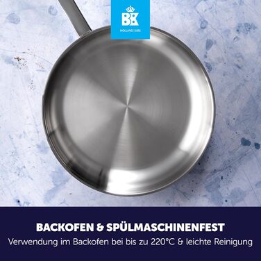 Сковорода BK Bright з нержавіючої сталі, 30 см, з антиковзним покриттям, для професійного приготування, Induktion, сумісна з духовкою до 230°C, безпечна для запікання, можна мити в посудомийній машині, срібна