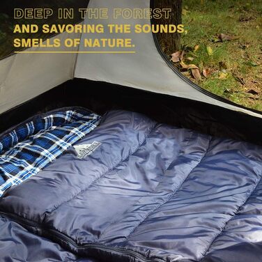 Adult Cotton Flannel Sleeping Bag - Camping, Hiking, Travel - Lightweight 3-4 Season Sleeping Bag (Blue/Blue)