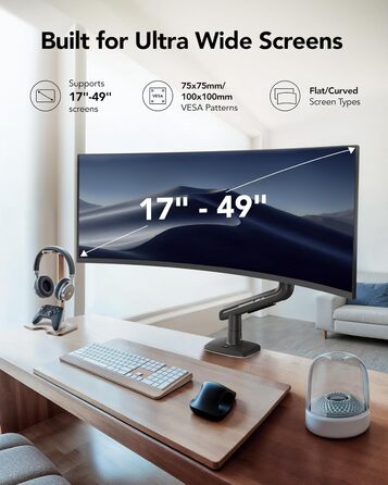 Кріплення для монітора HUANUO для Ultrawide екранів до 49 дюймів, 18 кг, регульований кронштейн, VESA 100x100mm, без RGB підсвітки