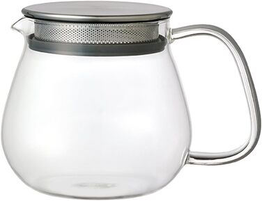 Kinto Unitea One Touch Teapot made of stainless steel, heat-resistant glass teapot with stainless steel infuser in the lid (Japan Import) (460 ml, Transparent)