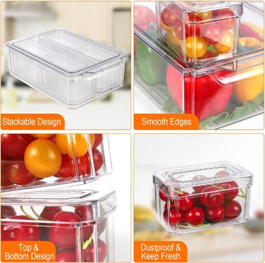 Refrigerator Organizer Set, 6-Piece Set of Refrigerator Storage Boxes with Lids, Transparent Stackable Refrigerator Boxes, Storage Box for Refrigerator for Kitchen Cabinets (Model 2)