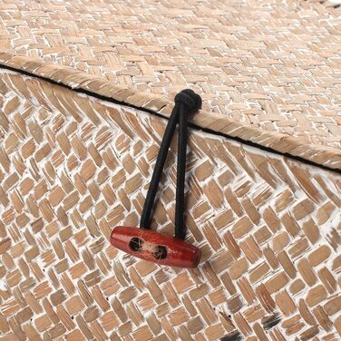 Кошик для зберігання з морської трави з кришкою, 30×18×15 см, натуральний ротанг, білий, середній розмір