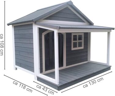 Будка для собак з масиву дерева, вологостійка, з дахом та вікном, розмір 130x118x108 см