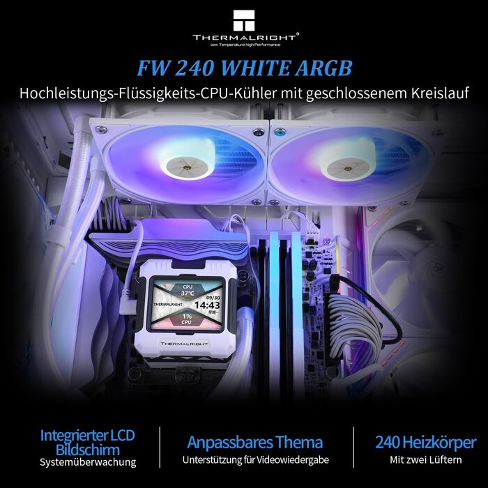 Thermalright Frozen Warframe 240 White ARGB: рідинна система водяного охолодження CPU для AMD/Intel, LGA1700/AM4/AM5, LCD-дисплей 320x240