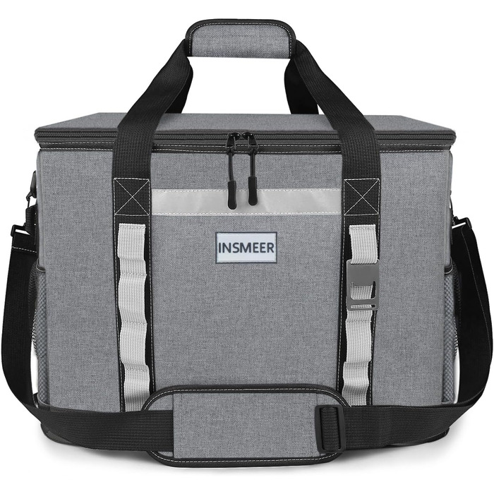 INSMEER 48L Термосумка-холодильник 48л, XXL, для пікніка, кемпінгу, пляжу, туризму. Водостійка, теплоізольована сумка-шопер. Темно-сірий колір.
