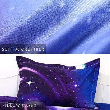 Комплект постільної білизни WONGS BEDDING Galaxy 135x200 + 50x75, мікрофібра, блакитний, 2 частини, з принтом зоряного неба