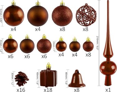 Набір прикрас для ялинки BRUBAKER 101 шт. з верхівкою, кремово-білий, для ялинки (колір: коричневий)