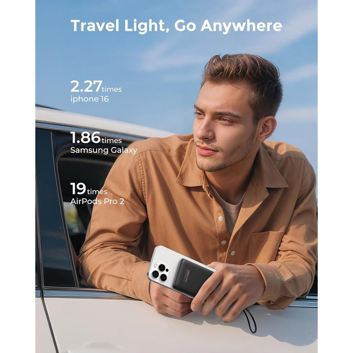 Power Bank VEEKTOMX 10000mAh: Компактний повербанк 22,5W з PD 3.0 та QC 3.0, USB-C, для iPhone/Samsung/Huawei/Xiaomi/AirPods/iPad, чорний