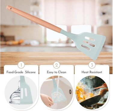 Набір кухонних аксесуарів Howephofly, 23 шт., силікон, антипригарне покриття, стійкий до нагріву, з тримачем та гачками для кухонних рушників (світло-зелений)