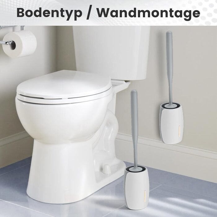 Силіконова щітка для унітазу Maxuni Stück з тримачем, без свердління, для кріплення на стіну/підлогу, довгий руків'я