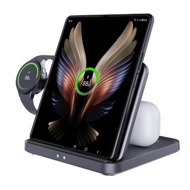 Бездротова зарядка 3-в-1 для Samsung Galaxy Z Fold 7/6/5, Z Flip 6/5/4/3, S23/S22, Note20/10 Ultra, Watch 6/5/Pro/4/3, Earbuds 2/2 Pro/Live