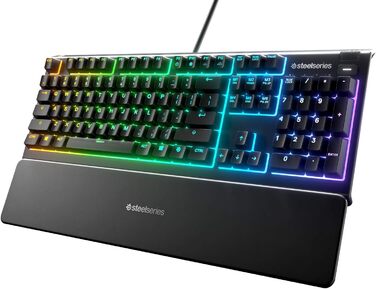 Клавіатура SteelSeries Apex 3 для ігор - RGB підсвічування 10 зон, магнітна підставка для зап'ястя, QWERTY (Nordic), чорний колір