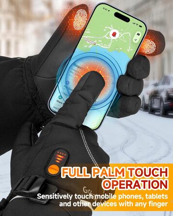 Електричні гріючі рукавички для жінок та чоловіків, зимові рукавички з підігрівом, чорні, з акумулятором 7.4V 6000mAh, 3 режими нагріву, сенсорний екран, водонепроникні