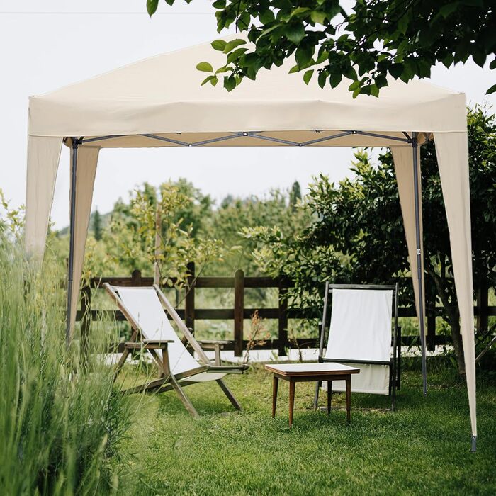 2.5x2.5m Folding Patio Canopy, Water-Resistant, Steel and Polyester (Beige)