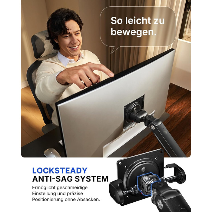 Кронштейн для двох моніторів HUANUO FlowLift Pro MechaSpring, 13–32 дюйми, до 9 кг, VESA 75/100 мм, регулювання нахилу, повороту та обертання, для геймінгу та офісу