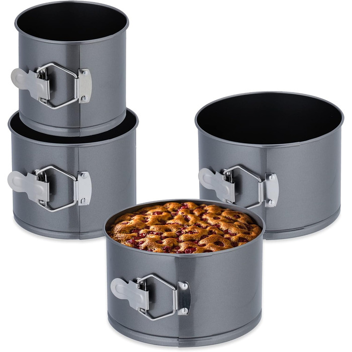 Набір форм для випічки Relaxdays, 4 шт., Ø 12-18 см, сталь вуглецева, антипригарне покриття, круглі, антрацит