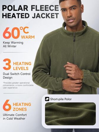 Обогрівальний жилет LABEWVI з акумулятором 10000mAh, чоловічий/жіночий, фліс Polar, USB, зелений