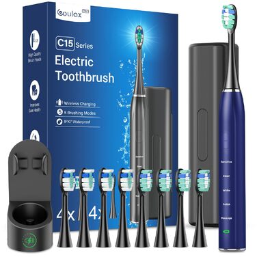 Електрична звукова зубна щітка для дорослих з відбілюючим ефектом - Ultraschall Zahnbürste з 8 насадками, 5 режимами чищення та кейсом для подорожей (Синій)