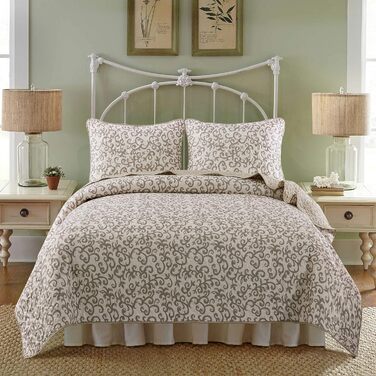 Комплект постільної білизни SLPR 2-частинний – двоспальне ліжко з 1 наволочкою, осінній дизайн пэтчворк, червонуватий відтінок, легка стегане покривало, осінній стиль кантрі (Виноградні лози, Twin)