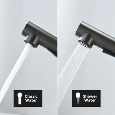 Змішувач кухонний висувний CECIPA з душем, нержавіюча сталь, 2 режими, 360° обертання, високий тиск, щіткова сталь (грашко-чорний)