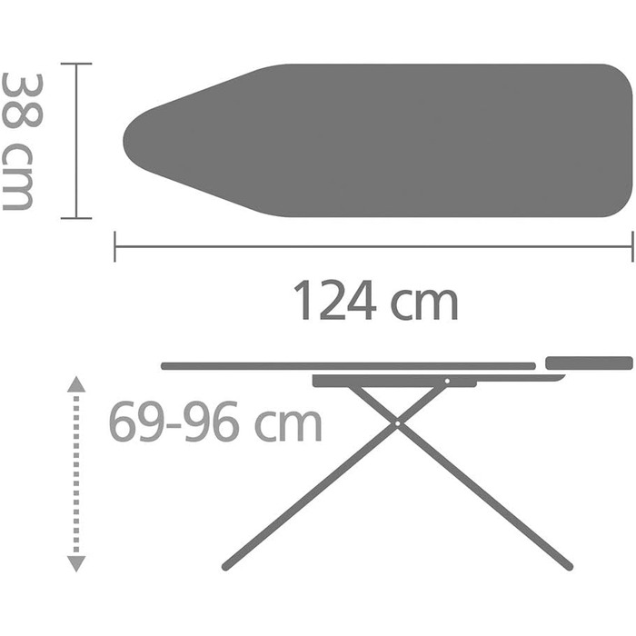 Гладильна дошка Brabantia Bügelbrett B для парогенераторів, 124 x 38 см, металевий стійкий каркас, регульована висота