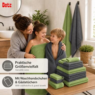 Набір рушників Betz Premium 10 предметів, 100% бавовна, махровий, антрацит та яблучно-зелений (2 банні, 4 ручні, 2 гістьові рушники, 2 рукавички)