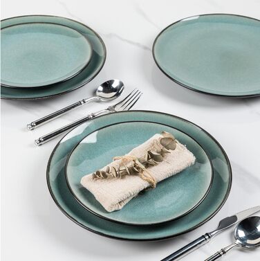 Набір посуду GBhome з каменю, 18 предметів, ручна робота, для 6 осіб, мікрохвильова та посудомийна машини, набір тарілок та мисок, Petrol