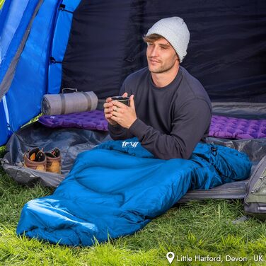 Спальний мішок для дорослих Trail 3 сезони – для кемпінгу та відпочинку на природі (300 GSM, блакитний)