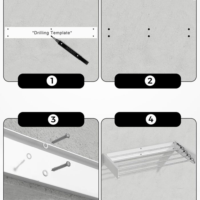 Настінна сушарка для білизни Vonia – компактна та складна – міцна сушарка для ванної, балкону та квартири (біла, 80 x 40 см)