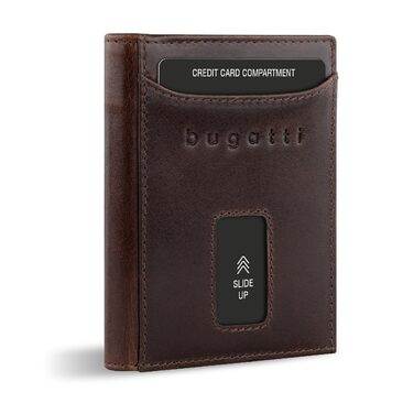 Гаманець Bugatti Secure Slim Mini з RFID-захистом, шкіряний, коричневий - Slim Wallet, картник, відділення для монет XL