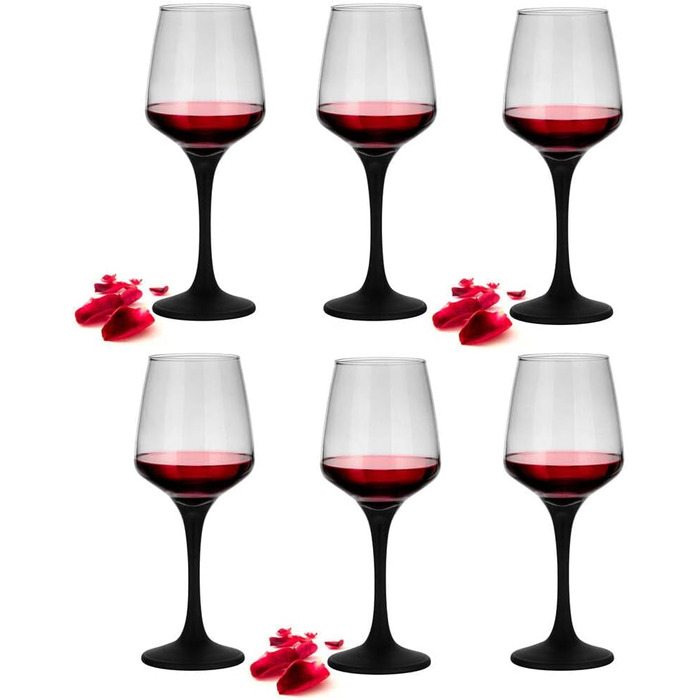 6 келихів для вина Sendez 360 мл: червоне, біле, універсальне. Келихи для вина з чорним ніжкою