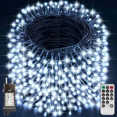 LED гірлянда 220 LED, 29.2 м, для прикраси ялинки, внутрішнього та зовнішнього використання, 8 режимів, IP44, з пультом дистанційного керування та таймером, тепле біле світло, для вечірки, саду, шлюбу, Різдва