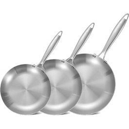 Набір сковорідок з нержавіючої сталі LOLYKITCH (3 шт.) 20.3-25.4-30.5 см, індукційне дно, для плити та духовки