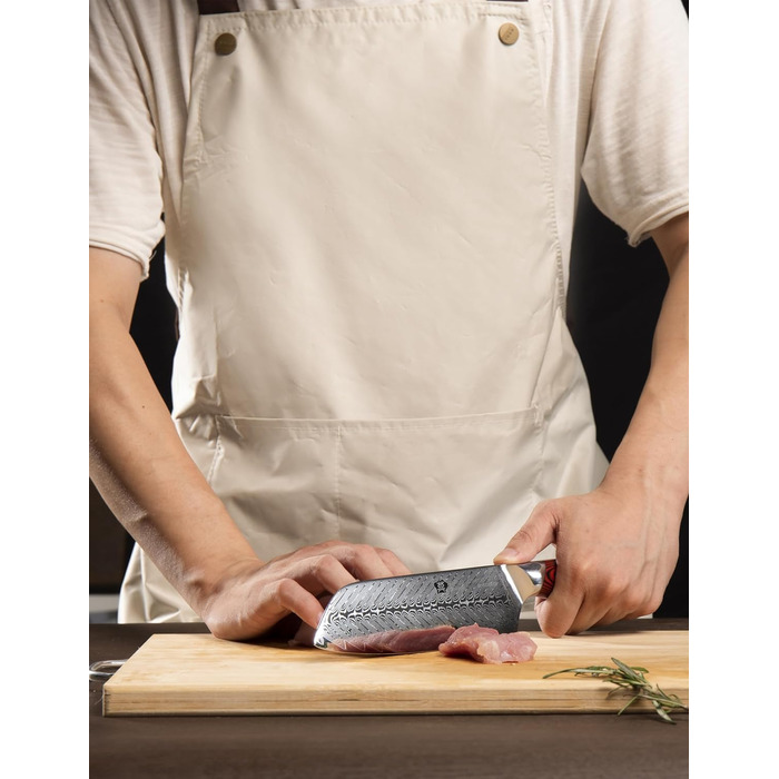 Японський ніж Santoku WILDMOK з дамаської сталі, 17.8 см, професійний для м'яса та овочів, VG10 сталь, Full Tang, G10 рукоятка, серія Song
