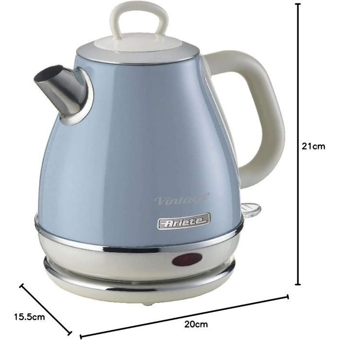 Електричний чайник Ariete Vintage 2868 Beige (Blau), 1 літр, нержавіюча сталь, 1600W, з бездротовим 360° підставою, автоматичне відключення