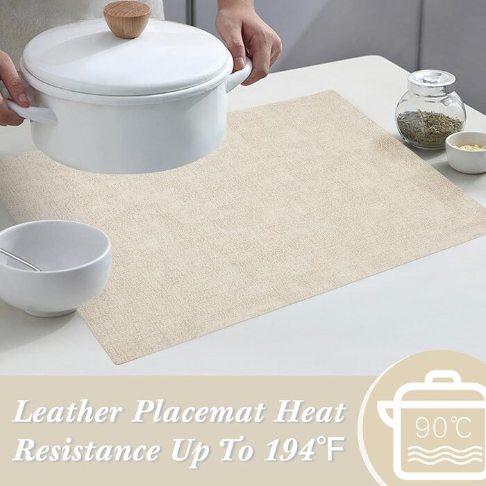 SUEH DESIGN Leather Placemats - Set of 6 Placemats, Washable, Leather-Look, Heat-Resistant PU Faux Leather Placemats for Home, Kitchen, Dining Table, 43cm x 31cm