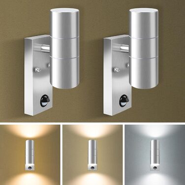 ALUSSO Вологостійкий вуличний світильник з датчиком руху, LED, 2 x 8W GU10, IP65, нержавіюча сталь, 3 колірні температури