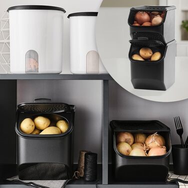 Tupperware Set - PotatoSmart 8.3L, OnionSmart 5.5L & GarlicSmart 2.3L - Innovative potato, onion & garlic containers with optimal air circulation - Stackable design - dishwasher safe