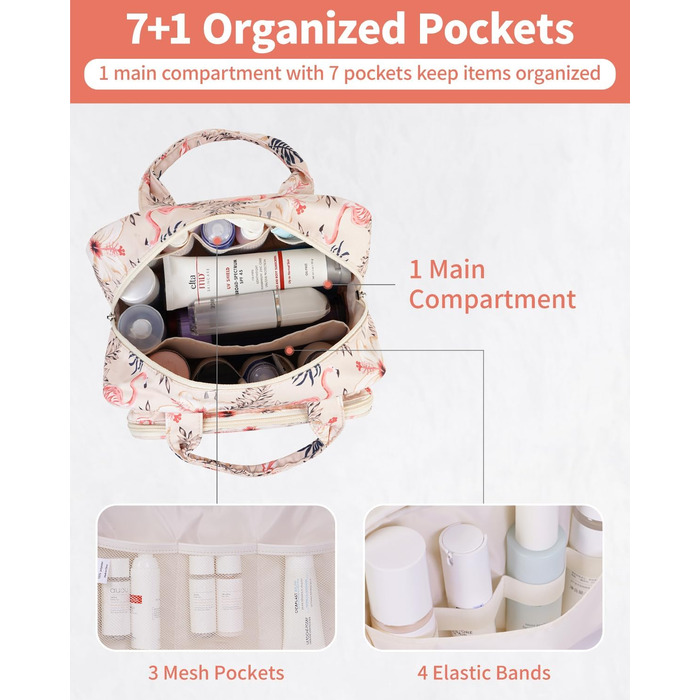 Велика косметичка для жінок Kulturtasche Damen Gross, дорожня косметичка, сумочка для макіяжу, валізка для туалетних речей (Бежевий фламінго)